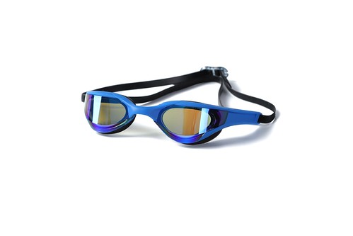 Adult blue mirrored lens swimming goggles