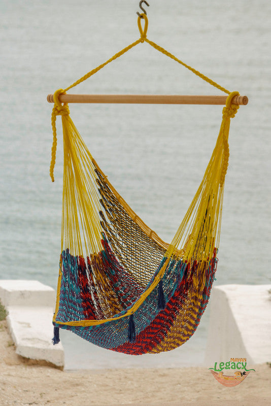 Mayan Legacy Extra Large Outdoor Cotton Mexican Hammock Chair in Confeti Colour