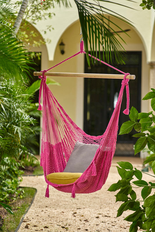 Mayan Legacy Extra Large Outdoor Cotton Mexican Hammock Chair in Mexican Pink Colour