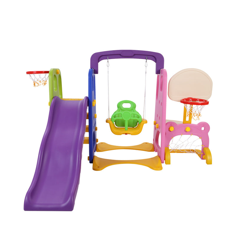 Keezi Kids Slide Swing Set Basketball Hoop Study Table Outdoor Toys 140cm Purple