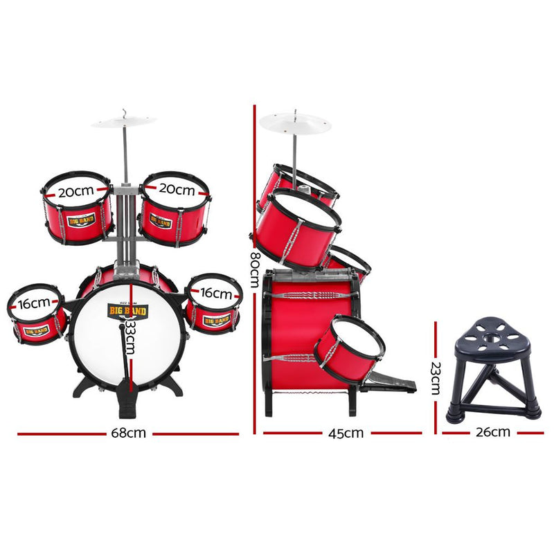 Keezi Kids 7 Drum Set Junior Drums Kit Musical Play Toys Childrens Mini Big Band