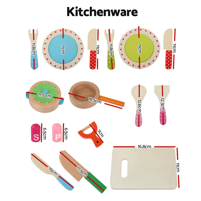 Kids Kitchen Play Set Wooden Pretend Toys Cooking Utensils Pots Pans Food