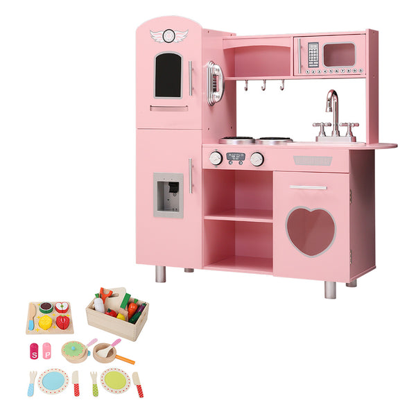 Keezi Kids Kitchen Play Set Wooden Pretend Toys Cooking Children Food Pink