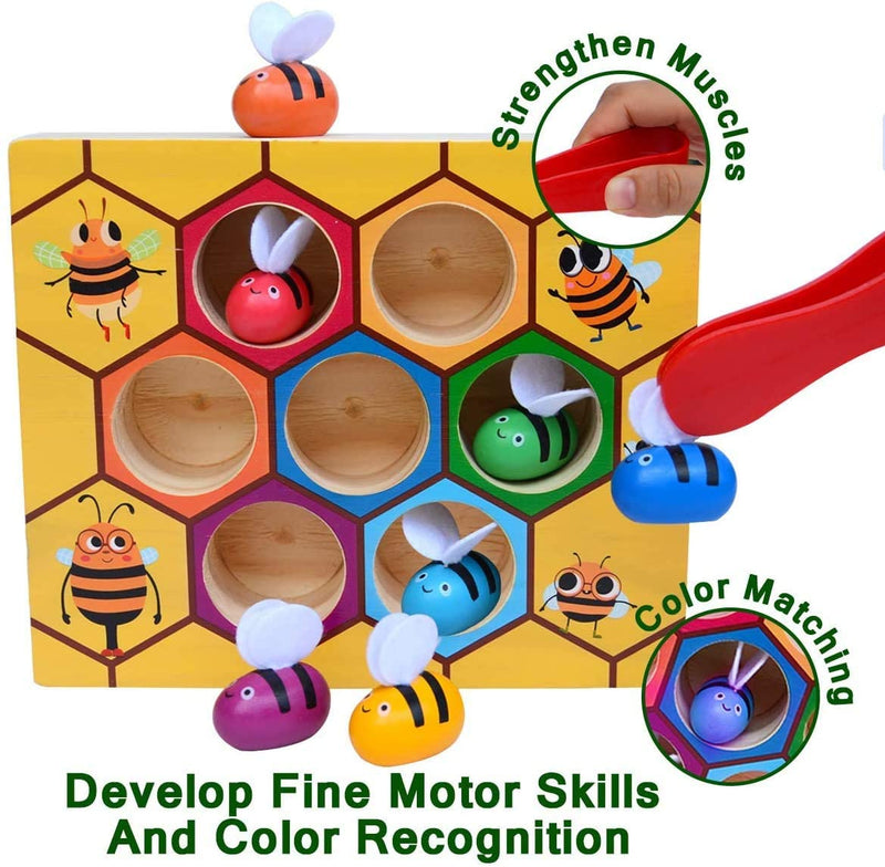 Wooden Bee Toddler Fine Motor Skill Toy - (Montessori Wooden Puzzle Early Learning Preschool Educational Kids)