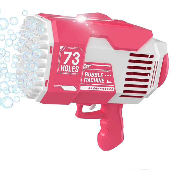 GOMINIMO 73 Holes Rechargeable Bubble Launcher for Kids (Pink and White)