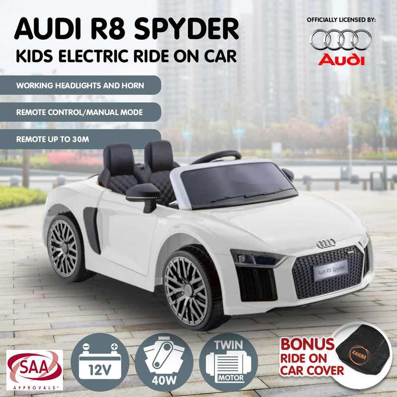 Kahuna R8 Spyder Audi Licensed Kids Electric Ride On Car Remote Control - White