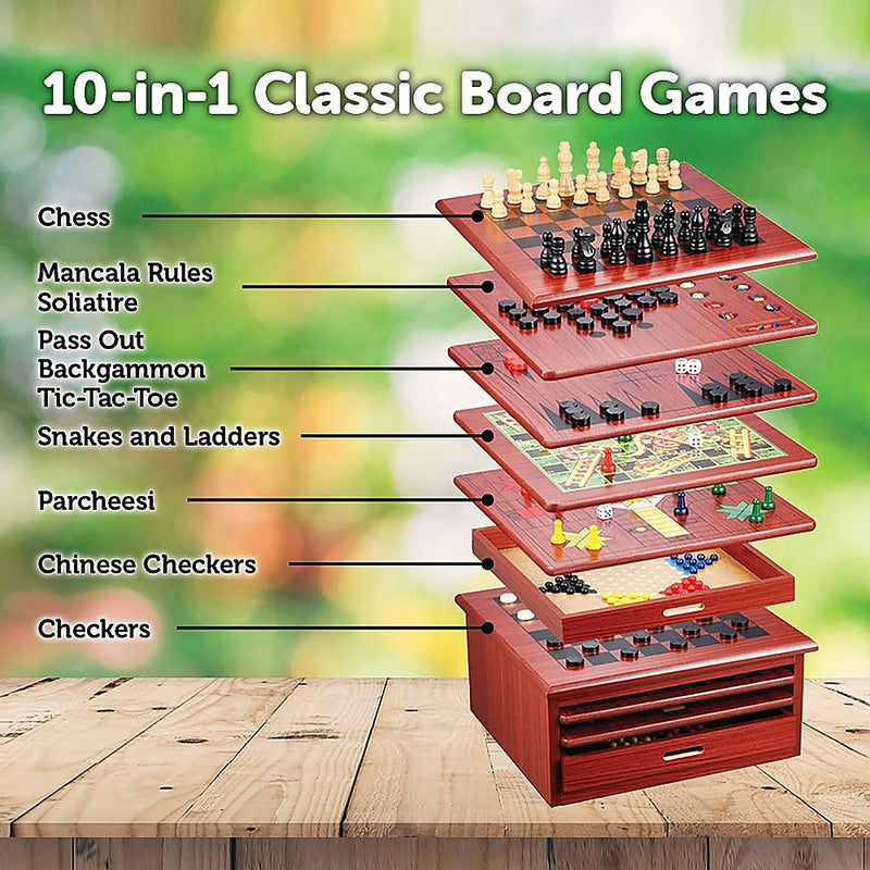 10 in 1 Wooden Chess Board Games Checkers House Unit Set