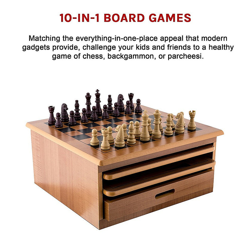 10 in 1 Wooden Chess Board Games Checkers House Unit Set