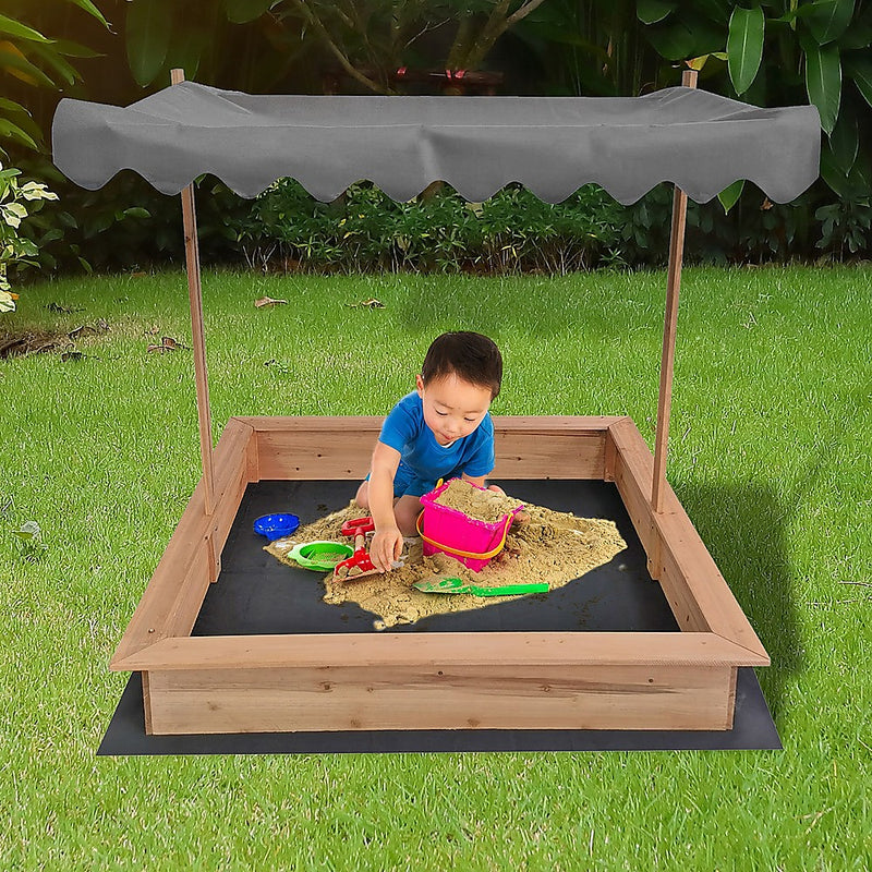 Kids Wooden Toy Sandpit with Adjustable Canopy